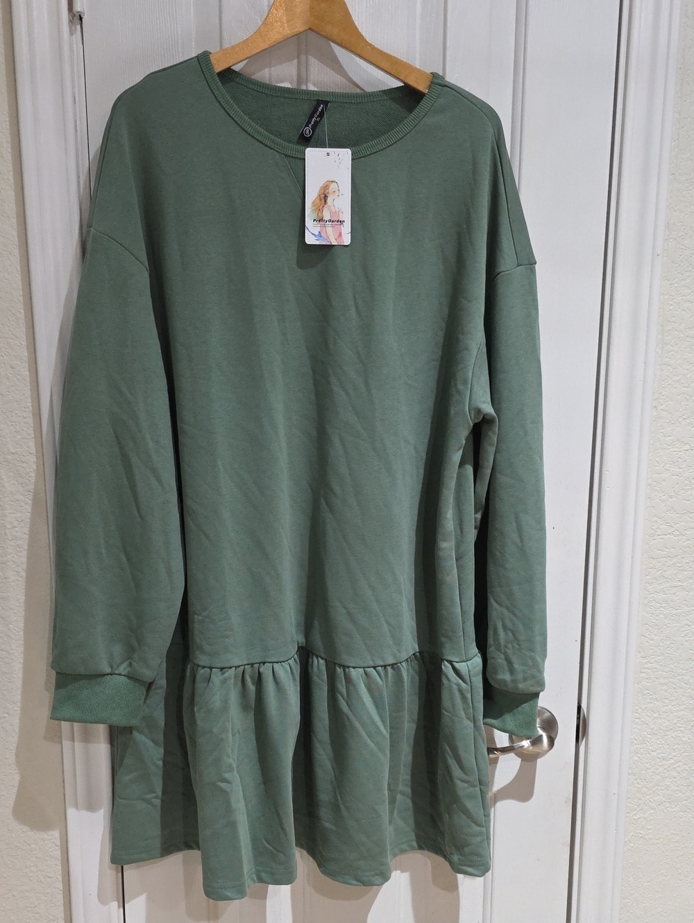 Pretty Garden NWT Women's Sage Green Ruffle-Hem Sweatshirt Dress Size XL